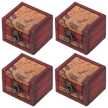 4 stk. Vintage Smykkeskrin i Tre Antikk Skattkiste