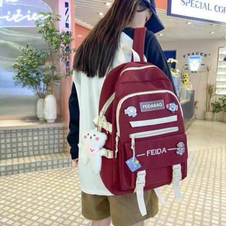 Kvinner jente ryggsekk skulderveske skolesekk Large Capacity Junior High School Student College Students' Contrast Color Red 30*14*44cm