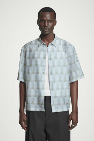 COS Herren Kurzarmhemd Mit Geometrischem Print - Blau