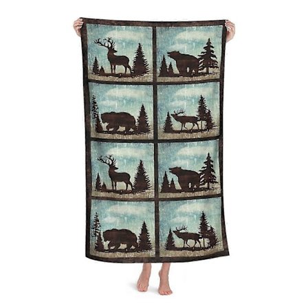 Rustik vilda djur älg björn silhuett mikrofiber handduk bad stor 52x32 vintage älg hjort filt strandhandduk lantlig stuga badhandduk vuxen man pojke