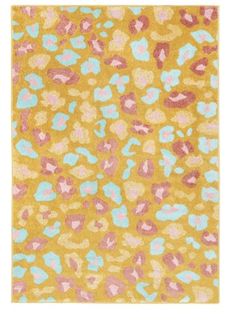 Dywan Wewnętrzny I Zewnętrzny Zwierzę Możliwość Prania Dziecięcy Mały Leopold - Żółty/Wielobarwne 140X200 W Nowoczesnym Stylu