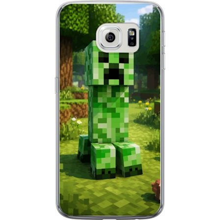 Kompatibelt Mobilskal till Samsung Samsung Galaxy S6 edge Block-baserad Creeper-figur i en grön pixell värld, ikonisk spelillustration för barnrum,