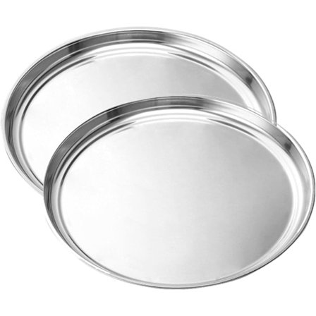 Rostfri pizzapanna, 2 st runda pizzabricka pizzabakplåt pizzabakpanna, 15 tum (silver)