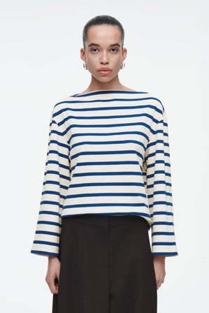 COS Striped Boat-Neck Top in White - Women