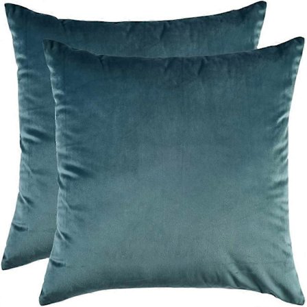 Sæt med 2, hyggelige ensfarvede pudebetræk i fløjl, dekorative sofapuder, bløde sofapuder Euro Sham med skjult lynlås, 45,7 x 45,7 cm (påfugleblå)