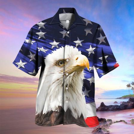 Män Independence Day T-shirt Lapel Neck Tee