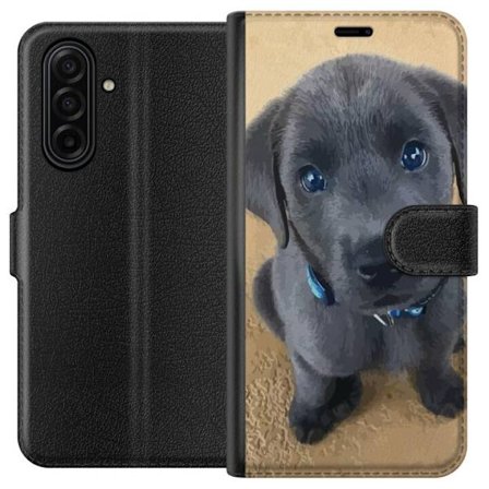 Kompatibel Tegnebogsetui til Samsung Samsung Galaxy A17 5G Grå hvalp med store blå øjne sidder med uskyldigt udtryk blød pels og charmerende detal