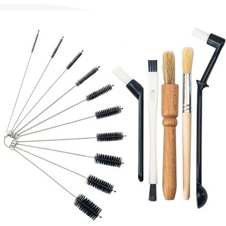 15 stk kaffemaskin rengjøringsbørstesett, trehåndtak og myk bust kaffebørste, med skje tynne piperengjøringsbørster