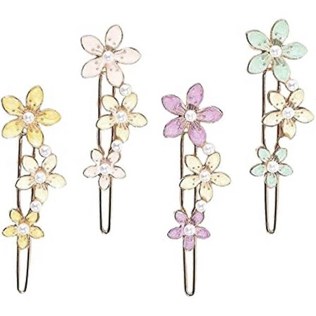 4 stk. Emalje Blomst Hårklemmer Hårpynt Hårspænder Gave Stylingværktøj Perle Dekorative Hårnåle