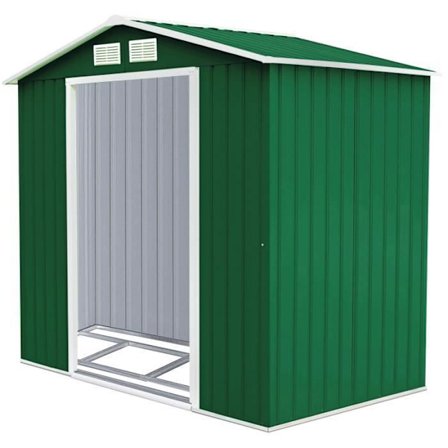 COSTWAY Metal Haveskur 2,71m² 213x127x185CM med skydedør, 2 Ventilationsvinduer Grønt Værktøjshaveskur