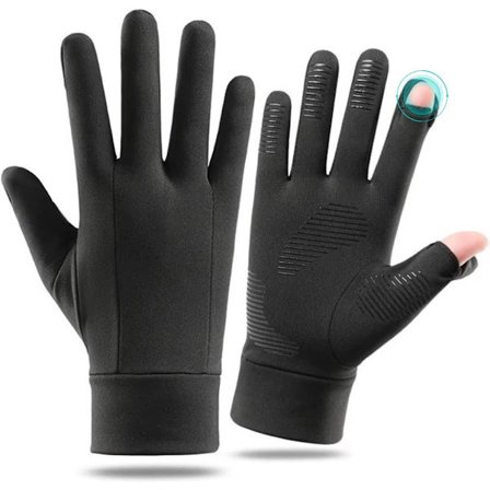 Vinter Pekskärmshandskar för Män Kvinnor - Tunna Varma Vindtäta Löparhandskar Halkfria Sporthandskar Svart Storlek L