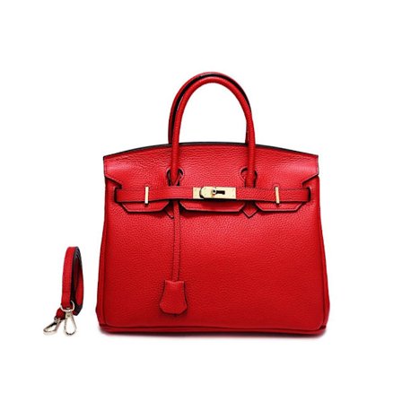 Elegant Rød Køekhud Håndtaske 35cm Lychee Struktur