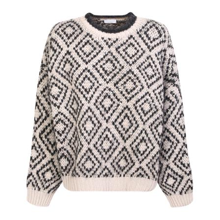 Brunello Cucinelli, Pullover with intarsia pattern in wool blend by Brunello Cucinelli Beżowy, Kobieta, Rozmiar: M