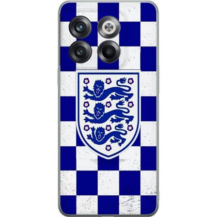 Kompatibel Mobilcover til OnePlus OnePlus 10T Grafisk skakternet mønster i blåt og hvidt med et klassisk heraldisk emblem, retro-inspireret sport- o