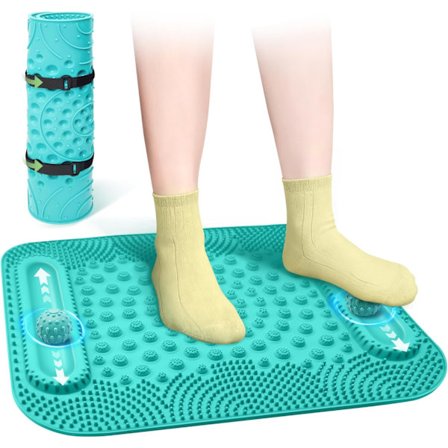 Stor fotmassage matta med två massagebollar - 5-zons fotreflexologimatta för att slappna av dina fötter - Blå{ROG01}