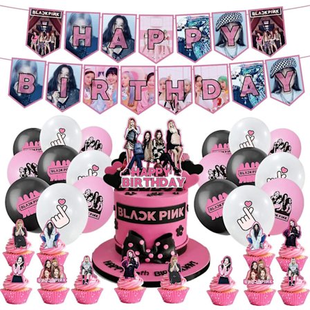 Blackpink Festpynt til Fans Bursdagsfest Dekorasjoner - 1 Blackpink Festbanner 18 Blackpink Festballonger 17 Blackpink Kaketopper 2 Bånd