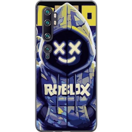 Kompatibelt Mobildeksel til Xiaomi Xiaomi Mi Note 10 Pro Blågul Roblox hettegenserfigur med minimalistisk neonstil og masket ansikt, moderne spillill