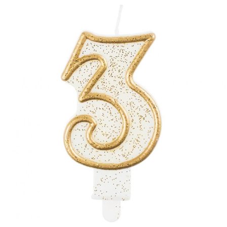 Kagelys Guld Glitter "0-9" Ciffer 3