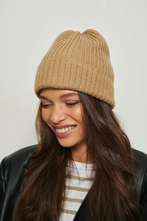 NA-KD Accessories Bonnet recyclé en maille basique - Chapeaux et casquettes - Beige - One Size