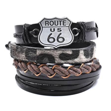 4st Route 66 Läderarmband Armband Party Sportarmband för män kvinnor