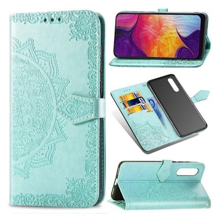 Mandala Samsung Galaxy A50 Flip etui - Cyan
