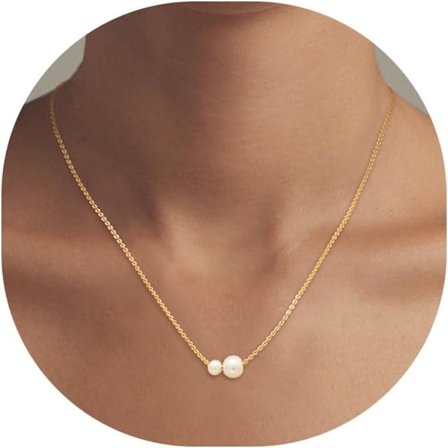Elegant Halsband med Guld och Pärla, Halsband med Pärlhänge, Halsband med Pärlhänge för Kvinnor, Halsband med Enstaka Pärla för Kvinnor, Si