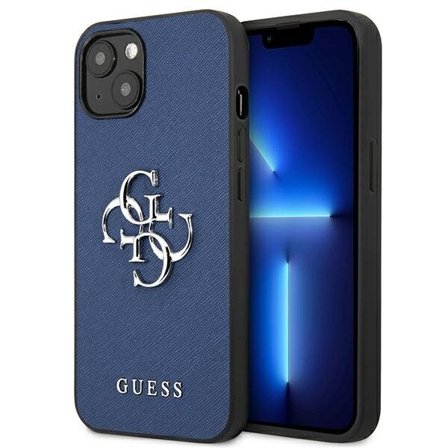 Guess GUHCP13SSA4GSBL iPhone 13 mini 5,4" blå/blå hård väska Saffiano 4G Metalllogo