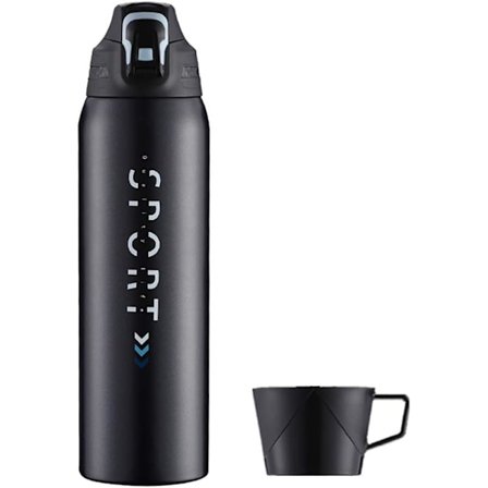 Matkapullo Termospullo + Kahvikupin Kansi, Urheiluvesipullo 1L, Ruostumattomasta Teräksestä Valmistettu Tyhjiöeristetty Pullo