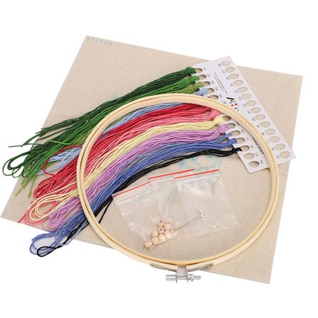DIY Broderikit - Blomma Korsstygn Oavslutad Handarbete med 20cm Hoop Ram för Nybörjare Heminredning Typ 3