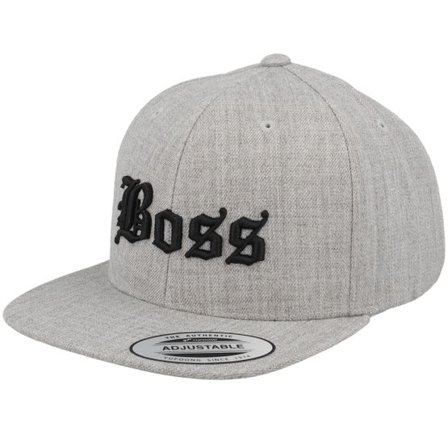 Kiddo Cap - Grå snapback Keps - Kids Boss Old English 3d Heather Grey Snapback @ Hatstore