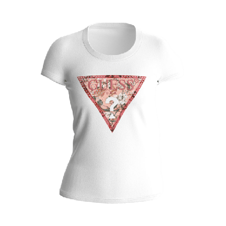 Guess Ss Rn Satin Triangle T-shirt Överdelar Dam Vit XXL