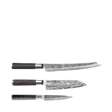 Satake 3 dels set (Brödsåg, petty 11cm, Santoku 18cm) Köksredskap Brun 11 cm 18