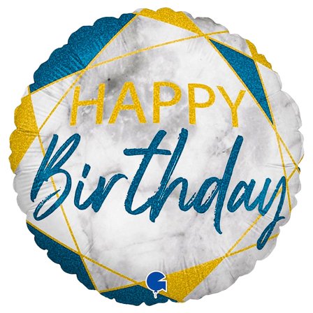 Marble Happy Birthday Holografinen Ilmapallo Tummansininen