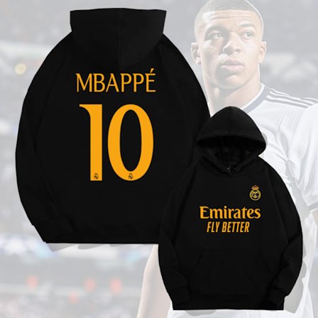 Fotball Sport Real Madrid Mbappe Hoodie Genser Herr Høst Ungdom Trendig Merke Løse Skuldre Langarmet Topp Svart