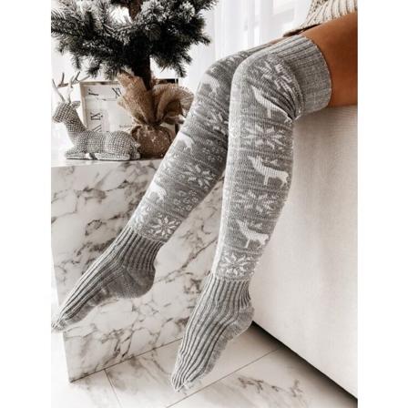 Joulusukat Reisi korkea print, neulo polven yli gray 83cm