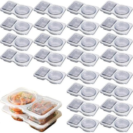 Dobbelt Beholder til Krydderier, Dobbelte Krydderibeholdere med Låg, 2-rums Snackbeholder til Sauce til At Tage Med 25 stk