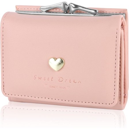 (Rosa) Ekte skinnlommebok for kvinner, kredittkortlommebok for kvinner