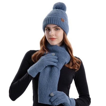 1 Sæt Hue Halstørklæde Handsker Tre Delt Strikket Uldhue Dame Varm Hue