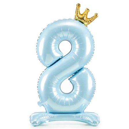 Talballon stående blå krone "0-9" Ciffer 8