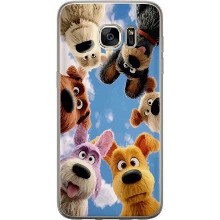 Kompatibelt Mobildeksel til Samsung Galaxy S7 edge Seks søte animerte hunder sett nedenfra mot blå himmel lekent familievennlig dyremotiv