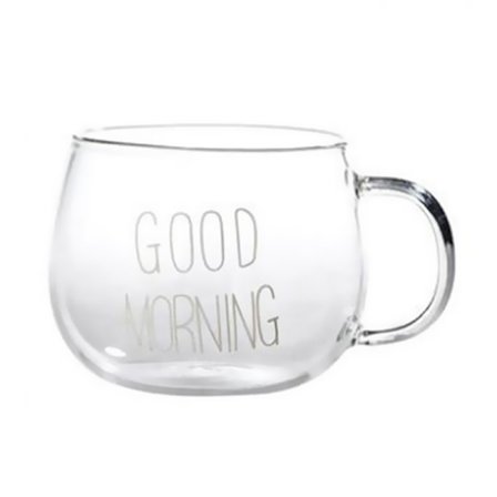 Enkel brevmjölksmugg Värmebeständigt glas Handgjord frukostkopp med handtag 400 ml rund kul spannmålskopp