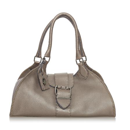 Fendi Vintage, Pre -owned Selleria Sporty Leather Shoulder Bag Grijs, Dames, Maat:ONE Size