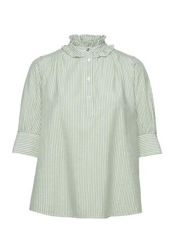 Lina Stripe Blouse Bluse Langærmet Grøn MOS MOSH
