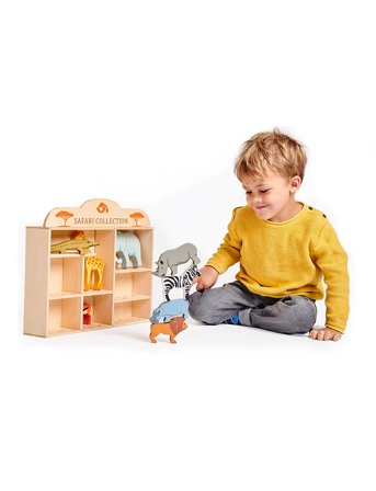 Tender Leaf Display Shelf With 8 Wooden Animals - Safari - Multi/patterned - ONE SIZE