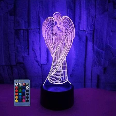 Shxx 3D Engelen Nattlys Illusionslampe 7/16 Fargeendring LED Lampe USB Strøm Fjernkontroll Bordgave Barn Gaver Dekor Dekorasjoner Jul Valentin