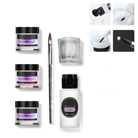 Sæt med akrylpulver til negle - Akryl neglekunst sæt - Akrylpulver med væskesæt