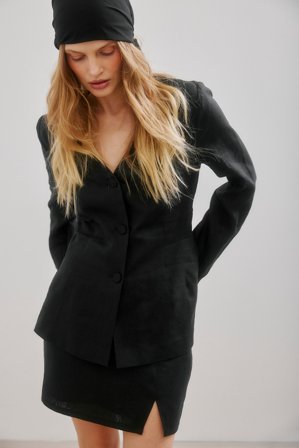 Premium Selection Sanduhr-Bluse aus Leinen - Leinen Kleidung - Schwarz - EU 38