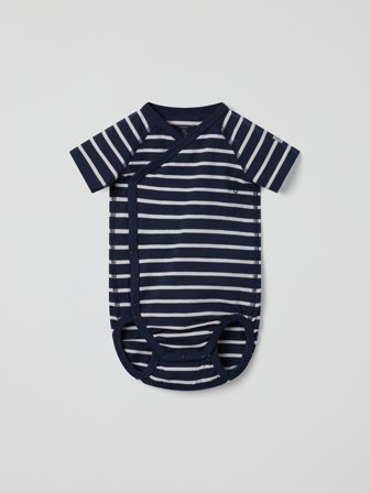 Polarn O. Pyret - Striped, short-sleeved wraparound bodysuit - 62 - Childrenswear - blue