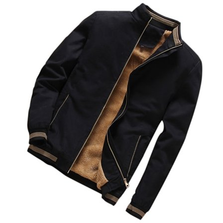 Herrejakker Vinterjakker Mote Casual Kappa Klær for Menn Slim Stand Collar mørkeblå