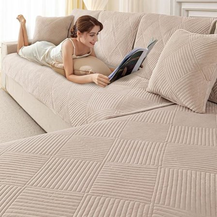 Universellt Halkfritt Ultra Stretch Sofföverdrag för 1/2/3/4-sitssoffor & L-formade Dynor, Solid Textur, Sofföverdrag för Vardagsrum